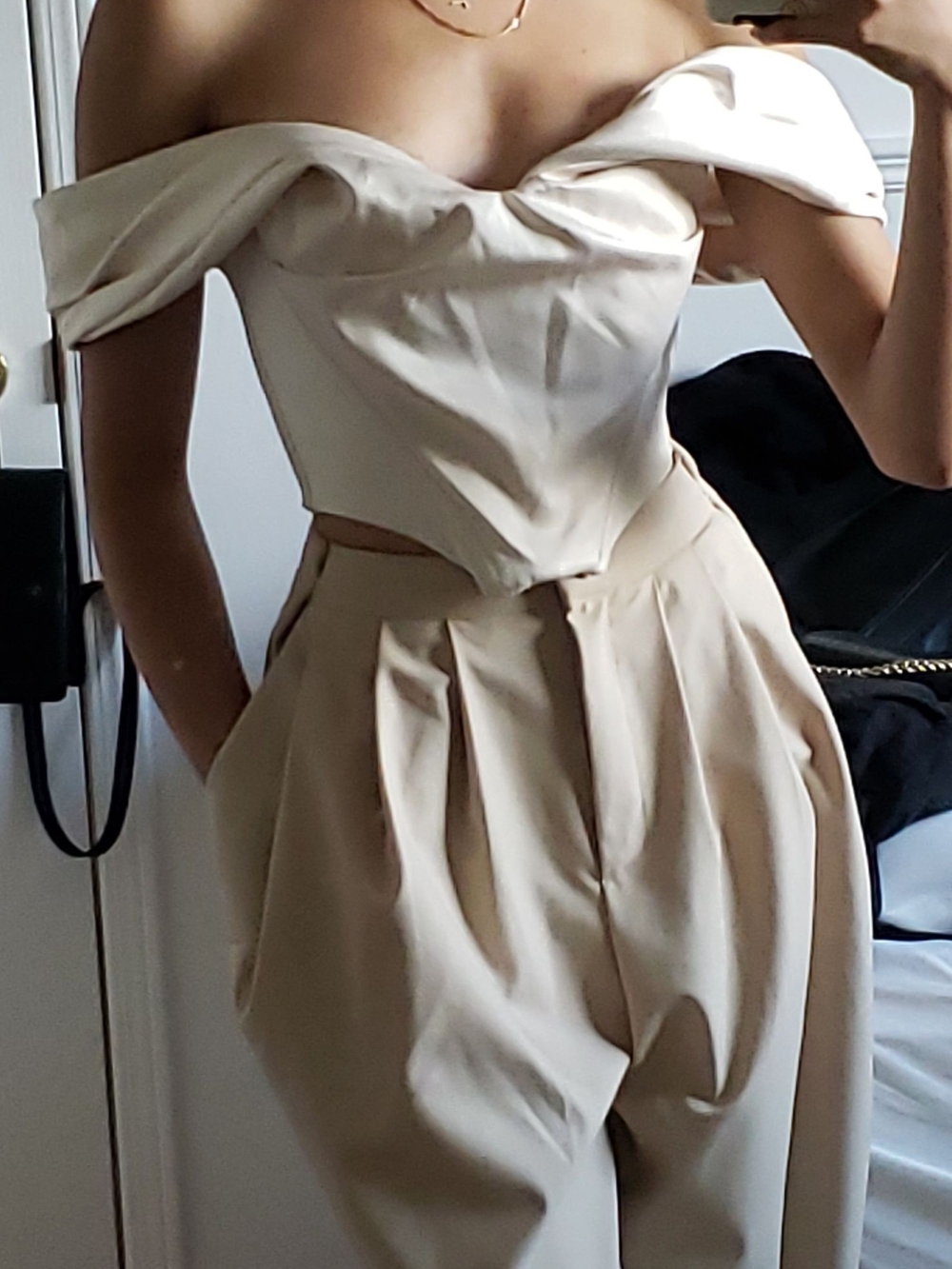 House of CB Cream Structured Corset Top with Gold Zip Detail